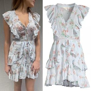 LoveShackFancy India Ruffle Floral Dress in Peri Blue